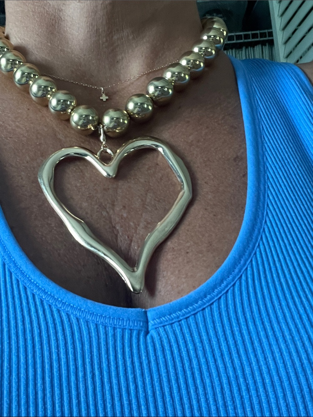 2pc Gold Heart Pendant Bead Necklace - Women's Jewelry